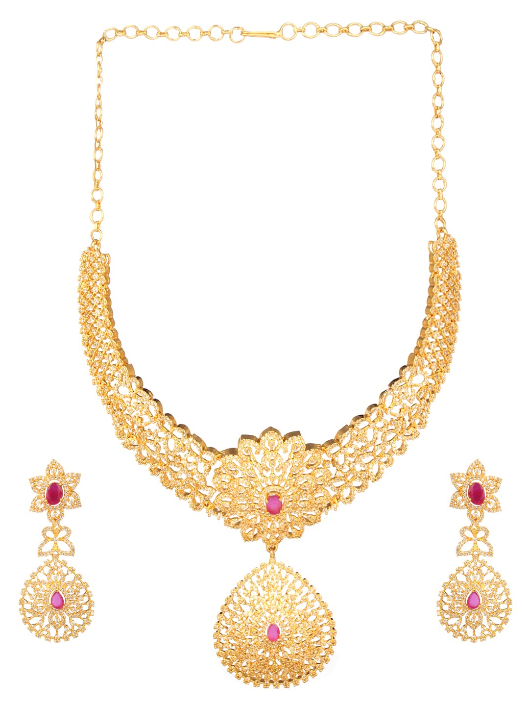 CARDINAL American Diamond Red And Gold Necklace Set