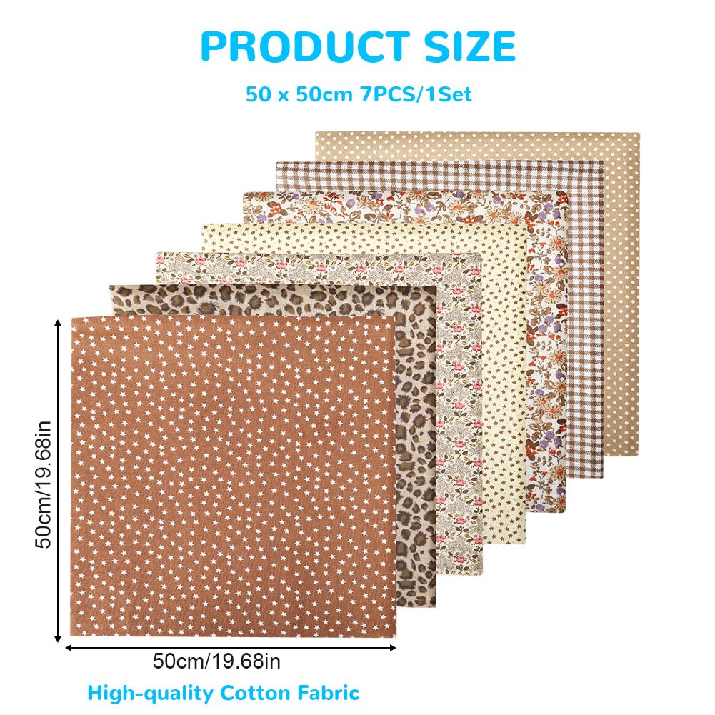 Aucuu 7PCS Fat Quarters Fabric Bundles, 50cm x 50cm Fabric Bundles, Quilting Cotton, Bundle Quilting Craft FA-BRIC - Image 2