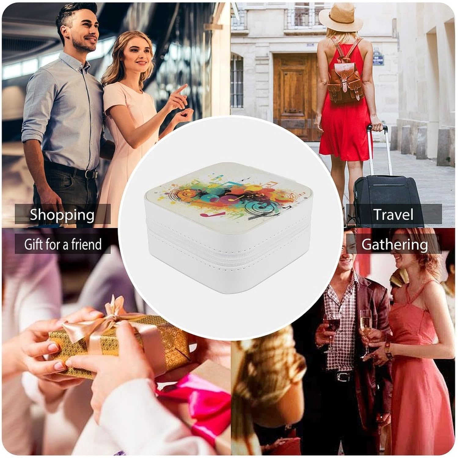 Abstract Music Themed Jewelry Box PU Leather Small Jewelry Organizer for Women Travel Jewelry Case Portable Display Storage Box Mini Jewelry Case Jewelry Organizer Storage Cases image 5