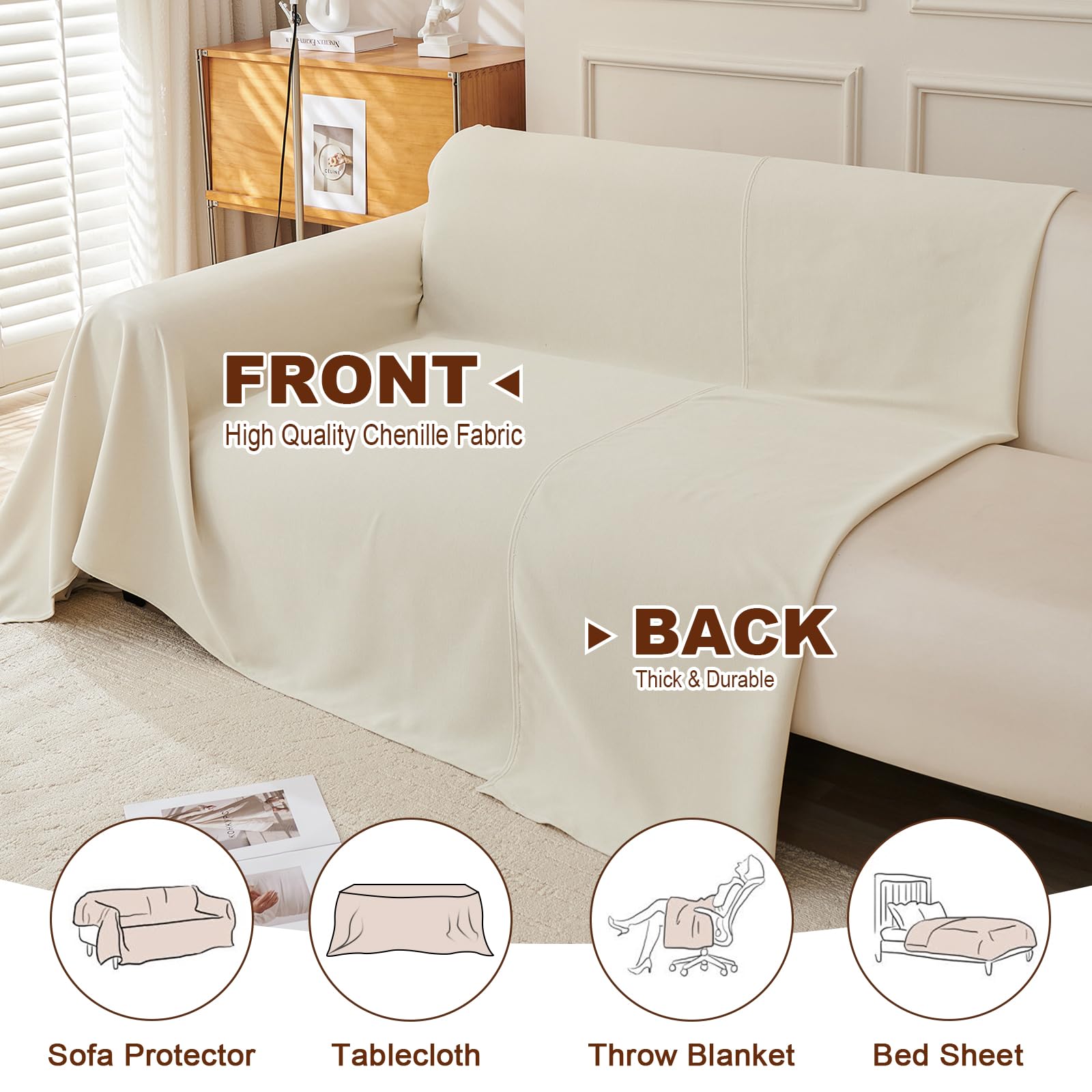 Royhom Telo Copridivano 4 Posti Impermeabile, Copridivano Antigraffio Gatto, Telo Impermeabile Divano, Ideale per Cani, Gatti e Bambini, Morbida e Comoda(Beige, 180x380 cm)