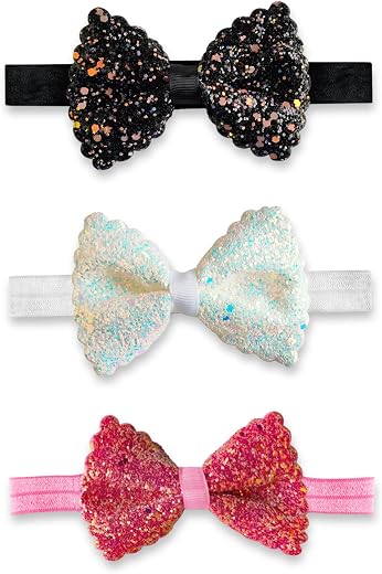 ANNA CREATIONS 3 Pcs Baby Girls Super Stretchy Premium Soft Elastic Multi-Colored Bow Headband Hair Accessories for Baby G...