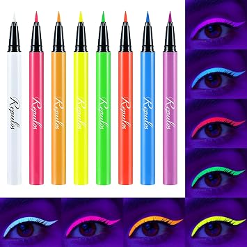 8 PCS UV Neon Liquid Eyeliner Set, Matte Colored Eyeliners Pen, Colorful Waterproof Smudge-proof High-Pigmented Liners, Colorful Eye Makeup For Rave Party Music Festival