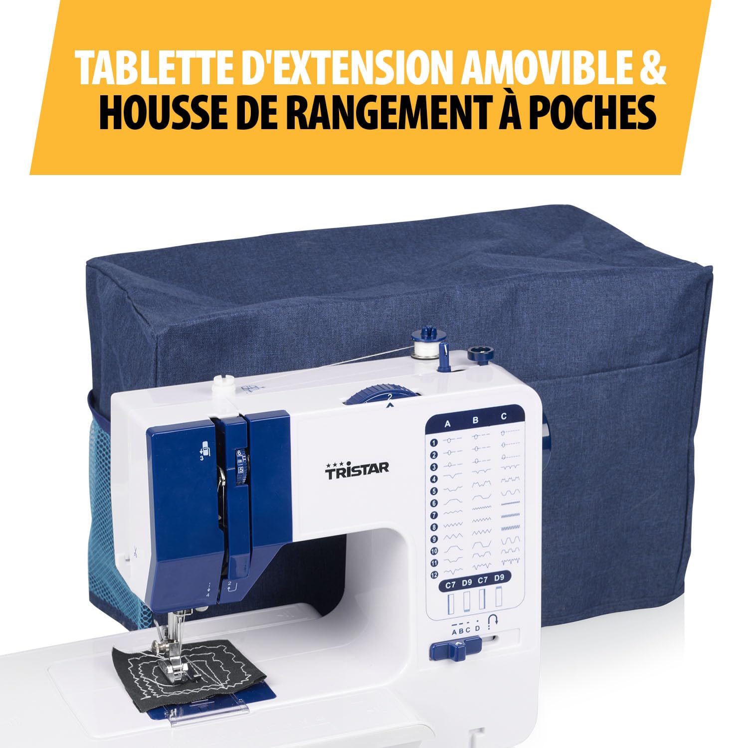 Tristar Machine à Coudre avec 38 Points, Table d’Extension Amovible, Bras Libre, Éclairage LED, Enfile-Aiguille Automatique, Coupe-Fil, Vitesse Réglable, SM-6005