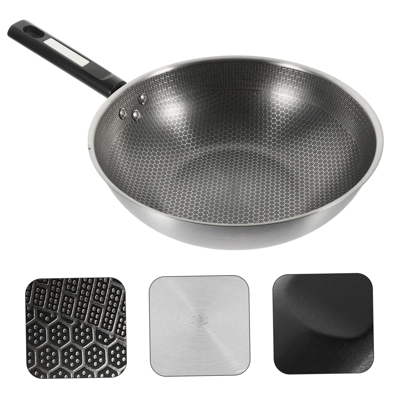 Padella Fondo Piatto a Nido D'ape Padella Antiaderente in Acciaio Inossidabile Manico Ergonomico Antiscivolo per Friggere Uova e Carne in Cucina