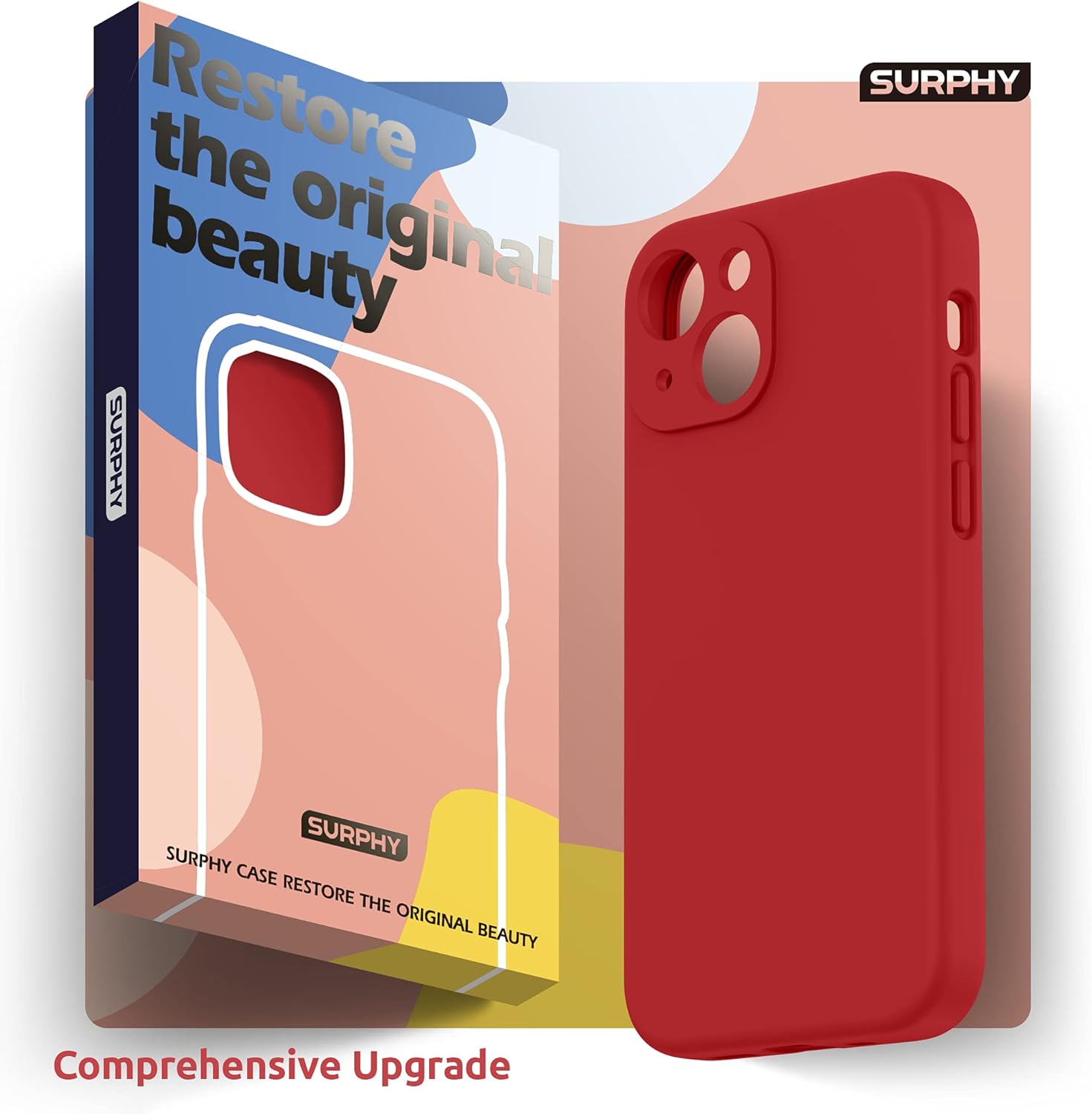 SURPHY Compatible with iPhone 13 Case with Screen Protector, (Camera Protection & Soft Microfiber Lining) Liquid Silicone Phone Case 6.1 inch 2021, Red - Image 8