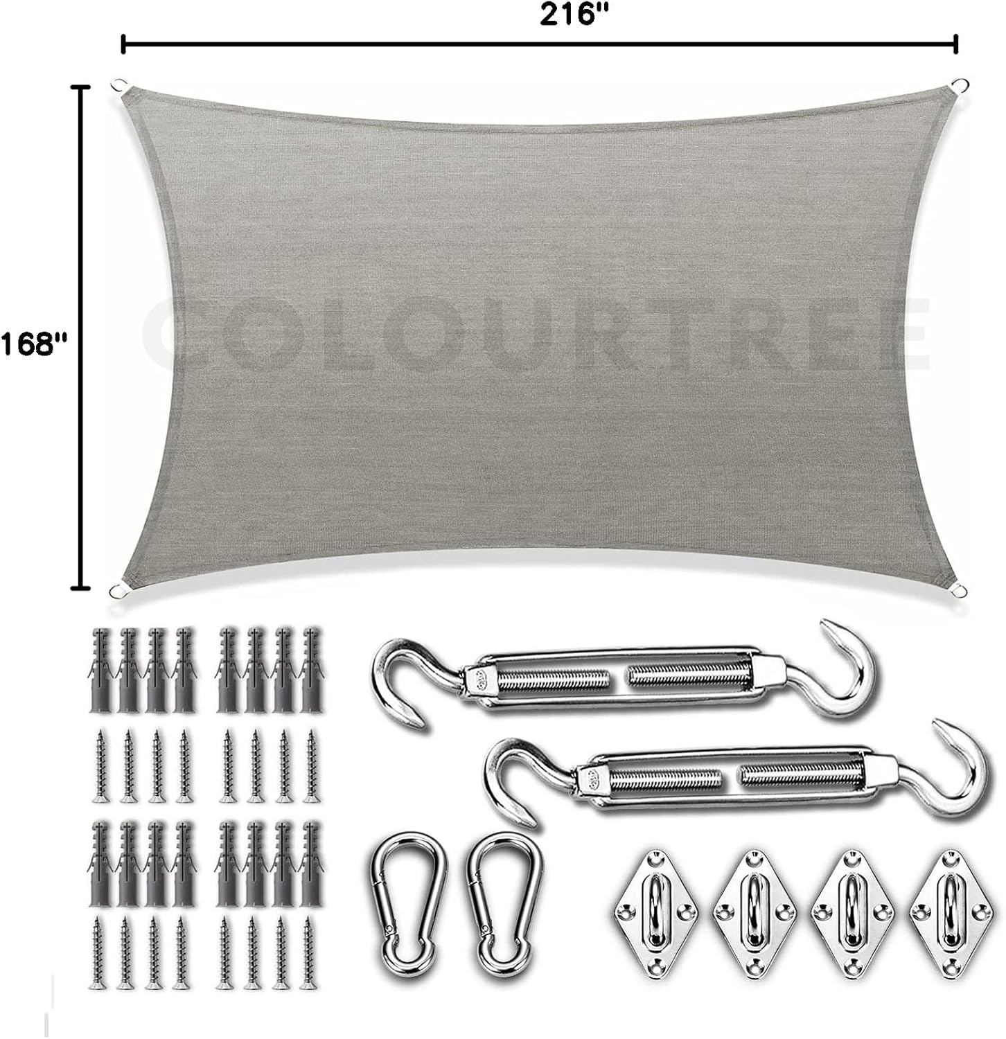 ColourTree 14' x 18' Grey Sun Shade Sail Rectangle with Rectangle & Square Hardware Kit (Hardware Kits Only)