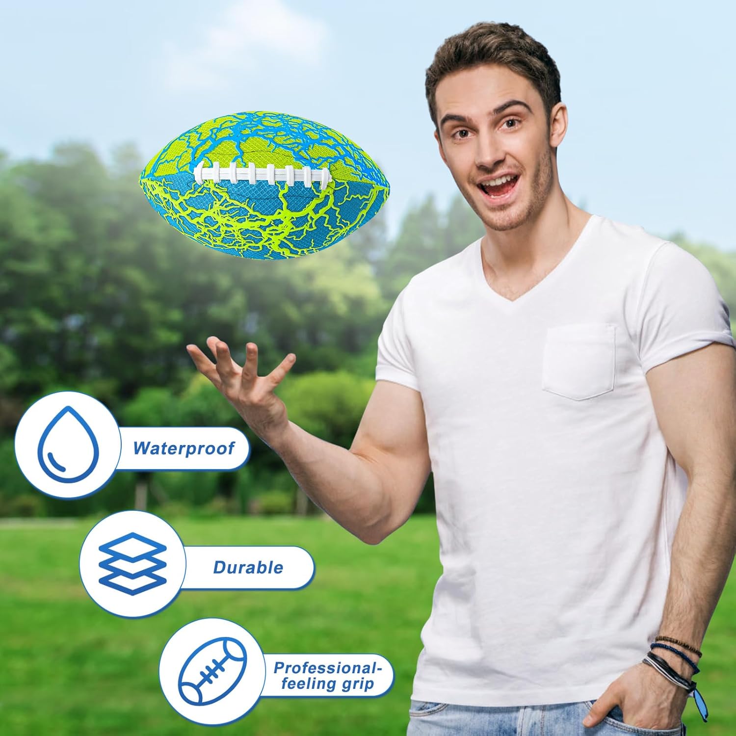 Jasonwell Pool Beach Water Football - 2 Pack Waterproof Football Strong Grip Fun Pool Toys Games for Swimming Pools Beach Lake Park Backyard Outdoor Play for Kids Children Teens Adults Family Orange&green image 4 of 7 B0DRHXG286