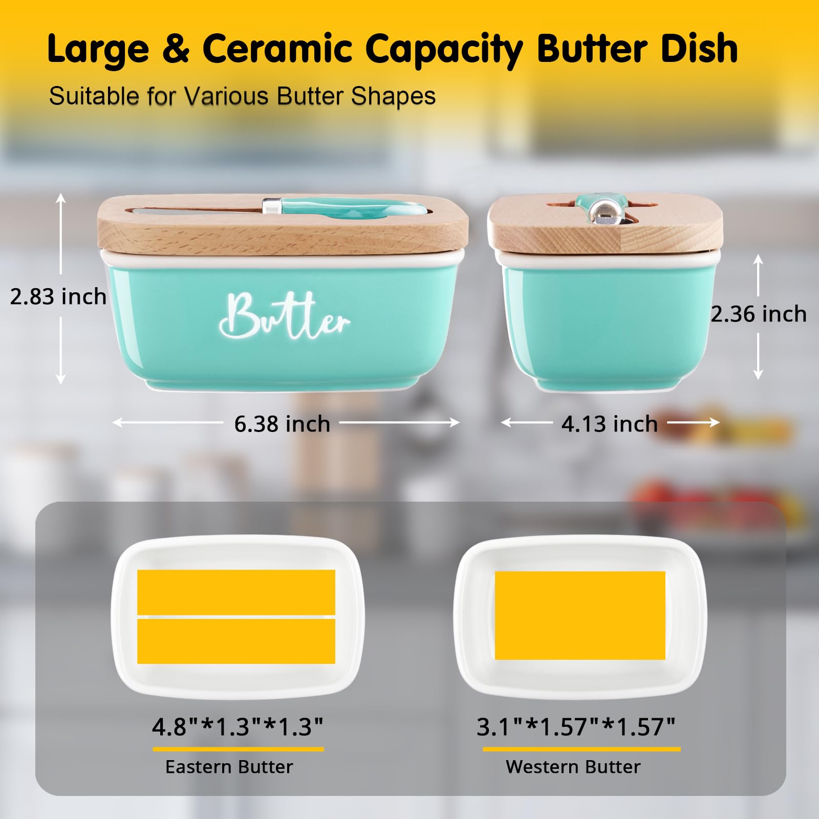 TP Butter Dish With Lid & Knife - Melamine Butter Keeper For Countertop, Unbreakable, Dishwasher Safe, Teal - View #8