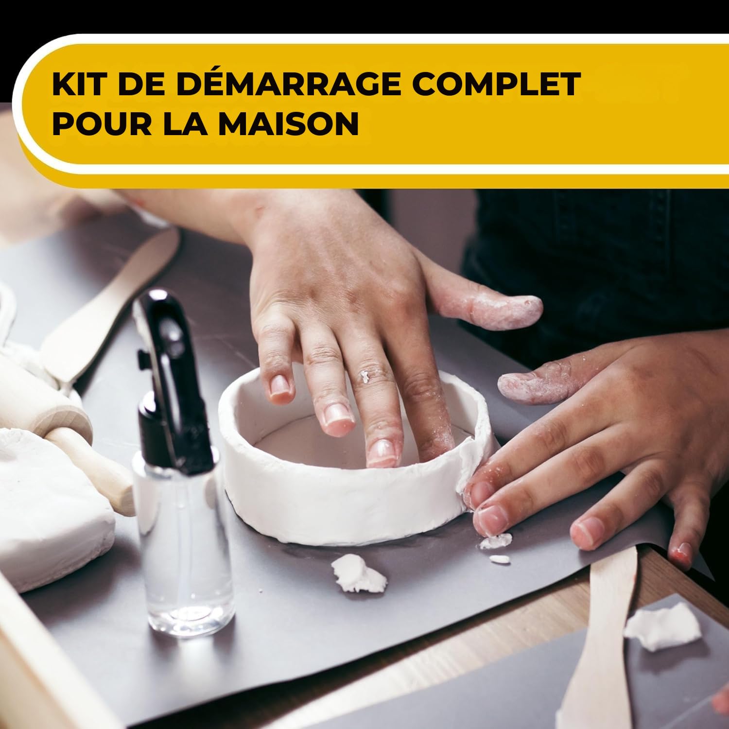 DIBYS Kit de poterie pour la maison | Démarreur avec outil de modelage, argile sèche à l'air en blanc, peintures et pinceaux | Loisirs créatifs DIY | Créatif | Idées cadeaux