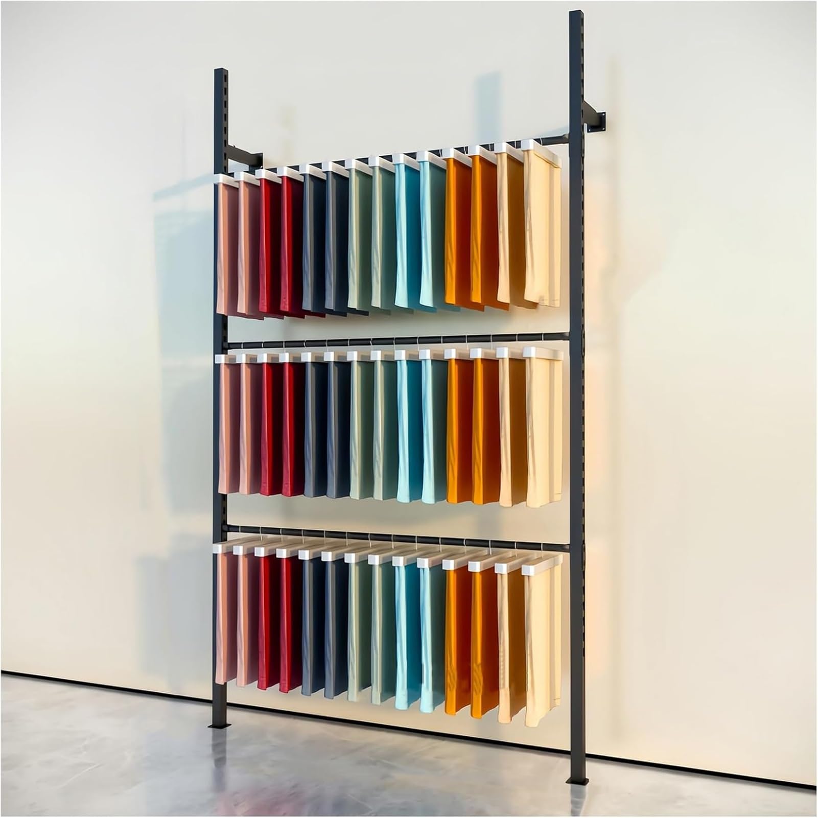 Expositor de telas para pared de 120 x 240 cm, organizador ajustable de ropa para tiendas
