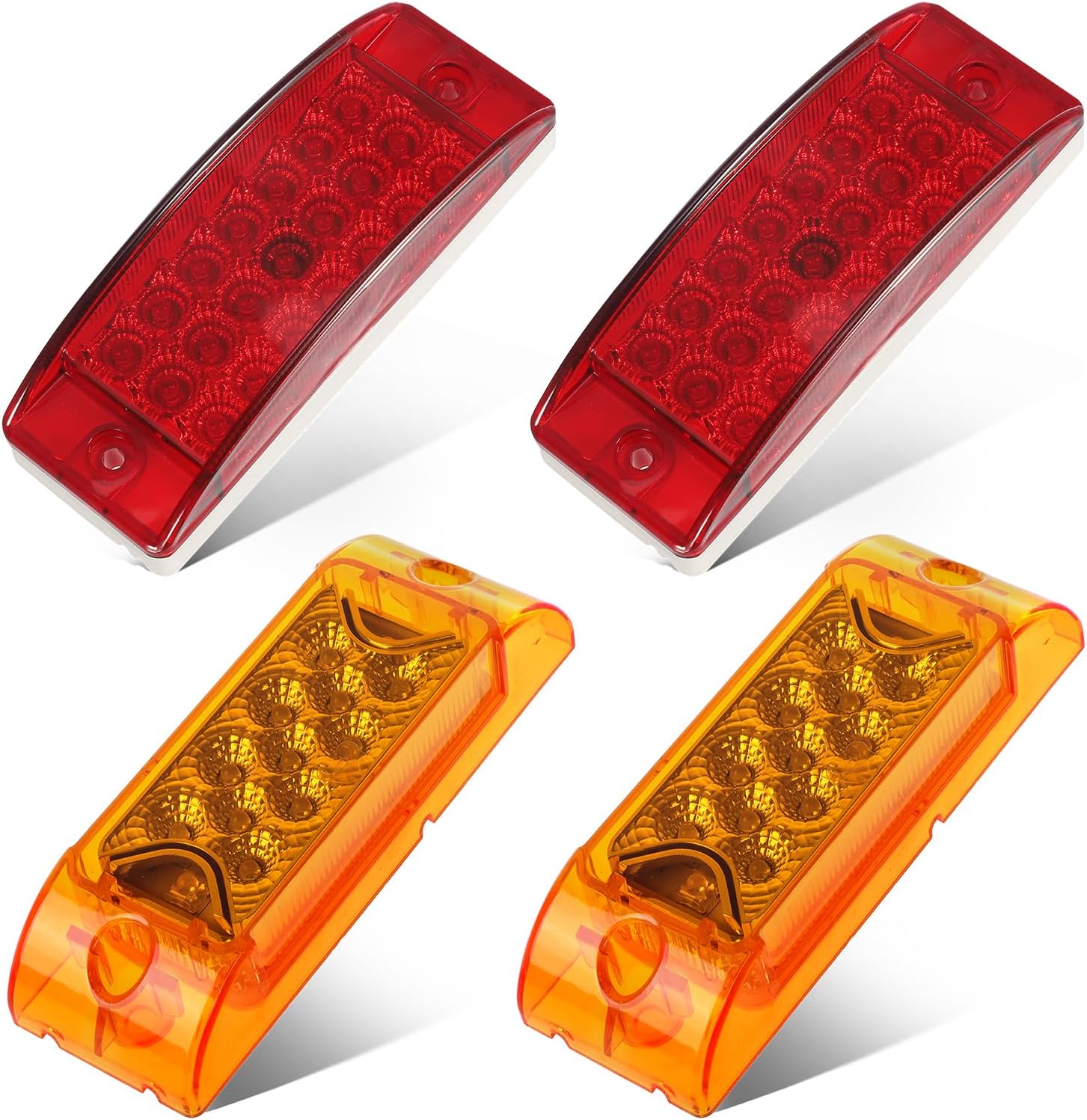 Partsam 10Pcs 2" x 6" Rectangular Amber 13LED marker light w/reflector, 2Pcs Red 6" LED Rectangle Side Marker and Clearance Trailer Lights 21 Diodes with Reflectors
