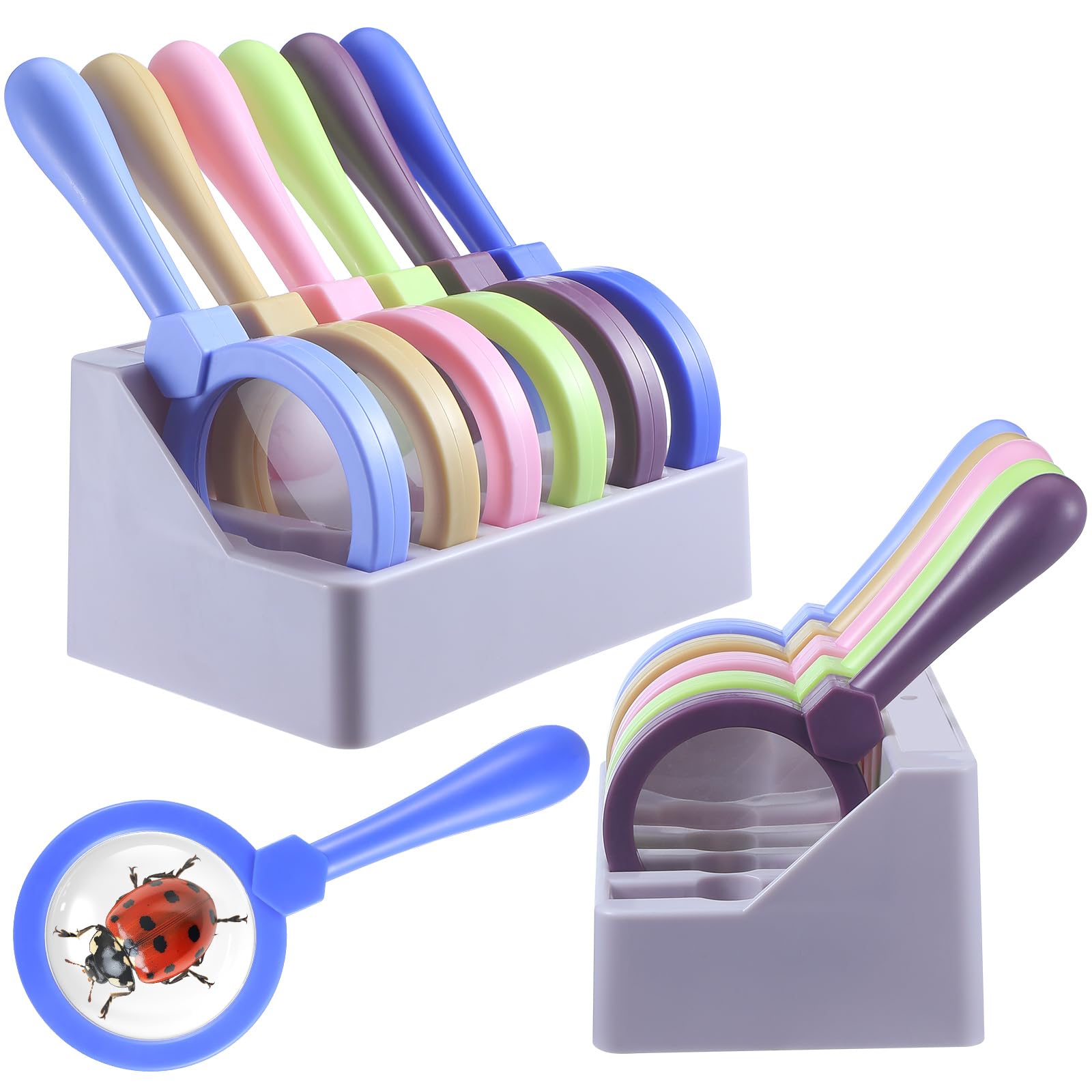 Saysurey 12 Pcs Magnifying Glass for Kids Shatterproof Science Jumbo Magnifiers with Stand Plastic Handheld Magnifying Glass Preschool Science Toys for Observation Classroom Students Autistic Children