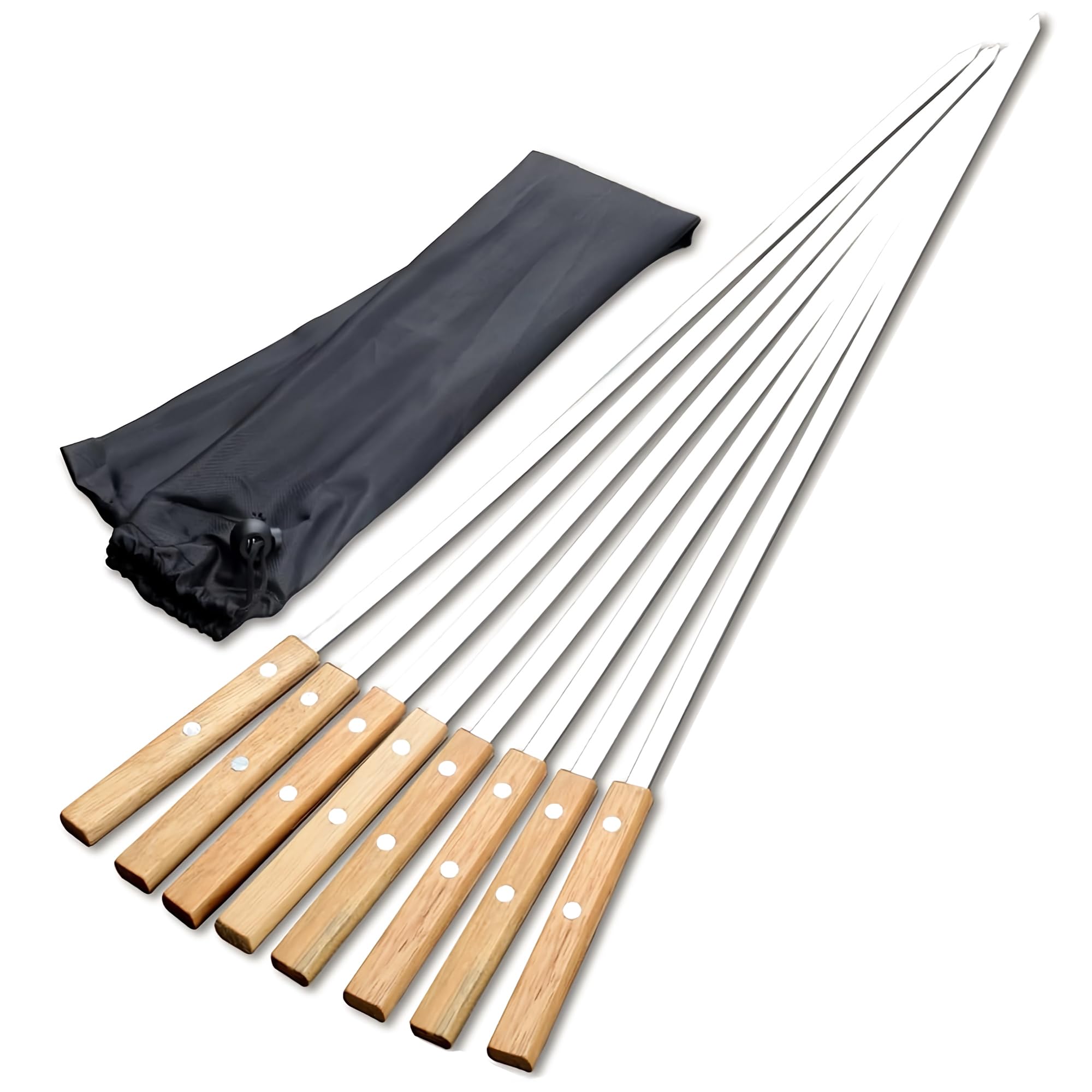 IMEEA Paquete de 8 brochetas planas para barbacoa de 55 cm, de acero inoxidable, 1 cm de ancho, con mango de madera, pincho de metal
