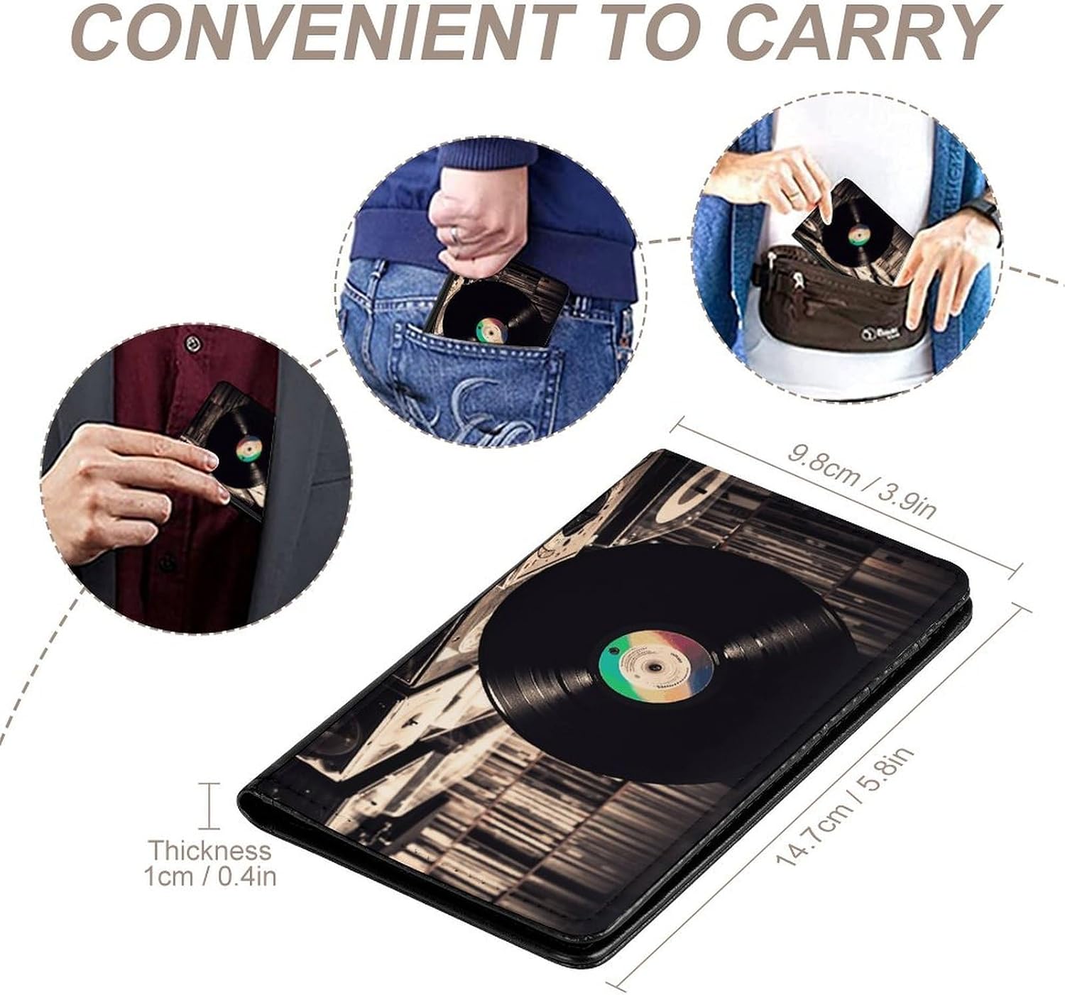 Vinyl Records Passport Cover Leather Passport Holder Cover Slim Travel Wallet Case for Passport Credit Cards ID Cards Boarding Passes Tickets Waterproof Travel Document Organizer