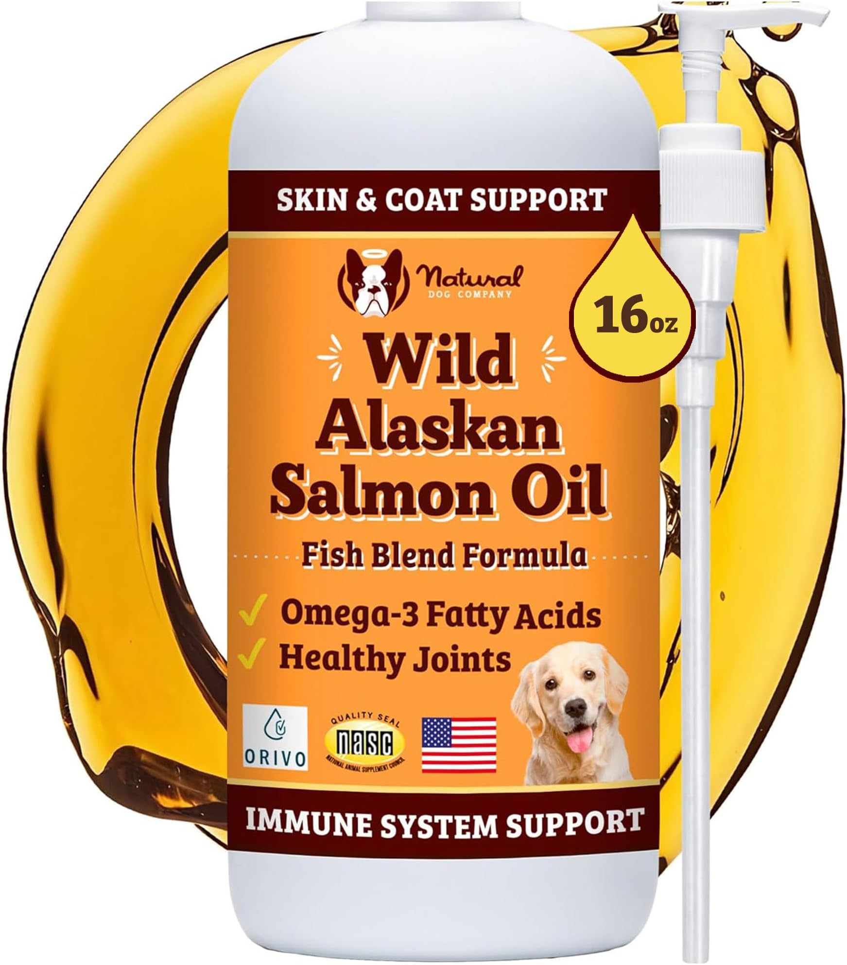 Wild Alaskan Salmon Oil Formula with Omega 3, Fish Oil for Dogs Supplement, Skin & Coat Dog Oil, Itchy Relief, Immune Support for Joints & Heart, Liquid Food Topper, 16 oz.