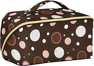 ALAZA Travel Makeup Bag Pink Polka Dot Abstra...