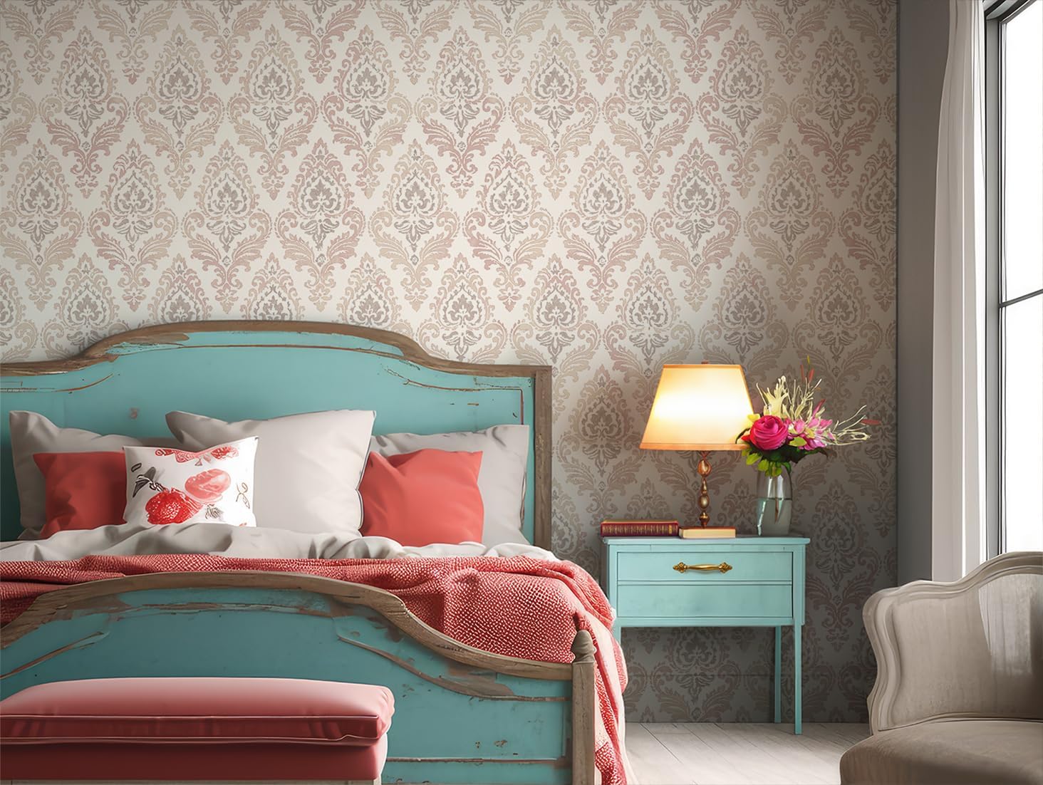 Vintage Peel and Stick Wallpaper Self Adhesive Wall Paper for Home Removable Wallpaper Pink/White for Home Rent Friendly Nursery on Background Decorative 17.3" x 118"