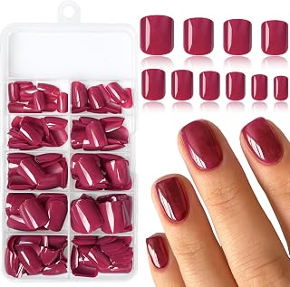 LoveOurHome 240pc Square Press on Nails Short Fake Nails with Glue & Tabs, Short Nails Press on Nails Square Acrylic Nails Red Berry False Nails Artificial Fingernails Women Girls Kids Stick Nails