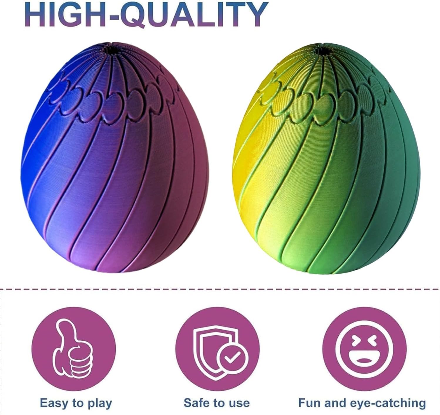 3D Printed Slippery Easter Egg Fidget Slime Ball Sensory Flow Rotating Fidget Puzzle Toys for Stress Relief ADHD Basket Stuffers Gift for Kids Adult Anxiety Relaxation Office Home Decor(#2,Large)