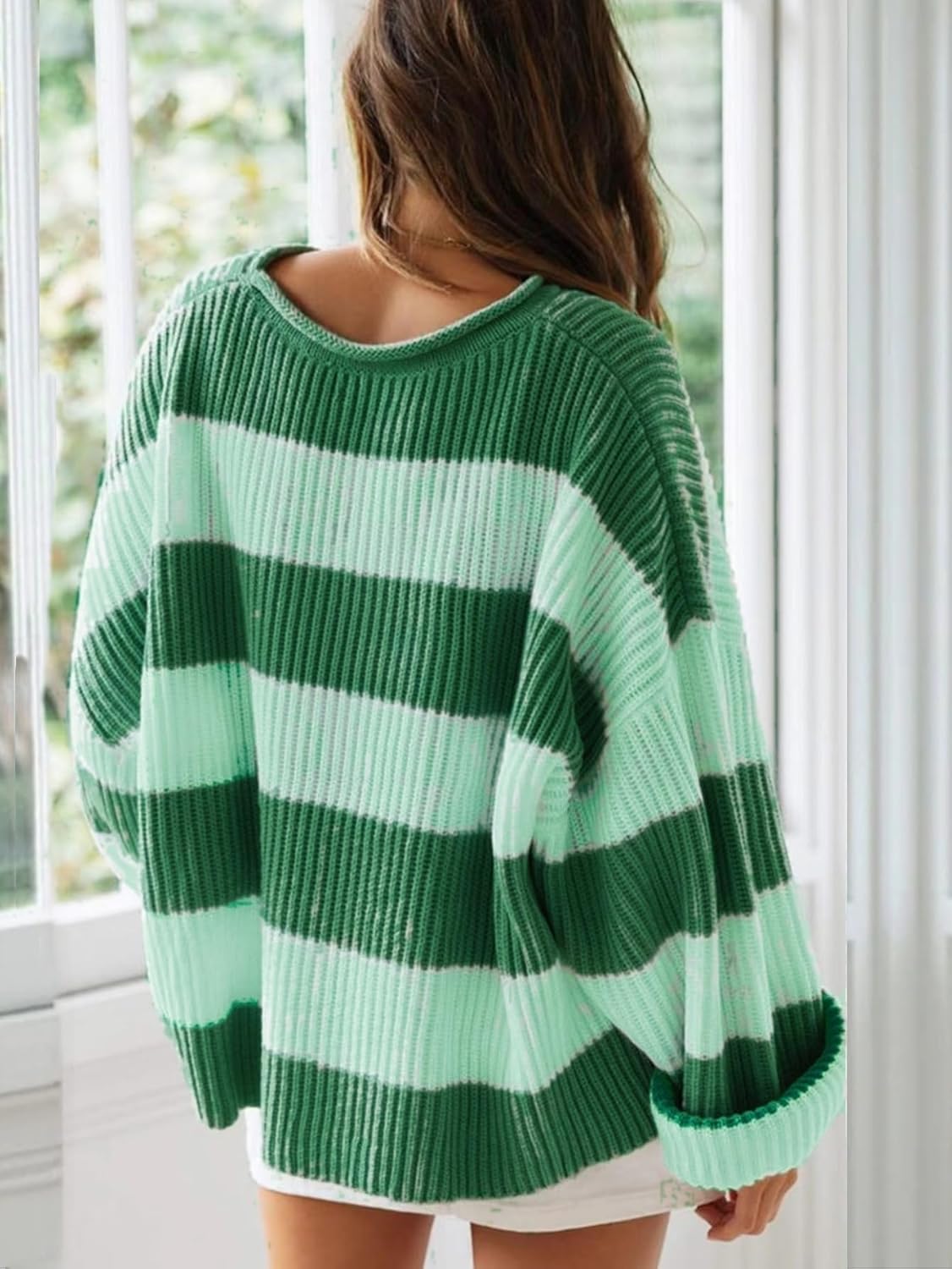 Simier Fariry Women Fall Oversized Pullover Sweater Drop Shoulder Long Sleeve Comfy Knitwear Retro Stripe Casual Outfit 2025
