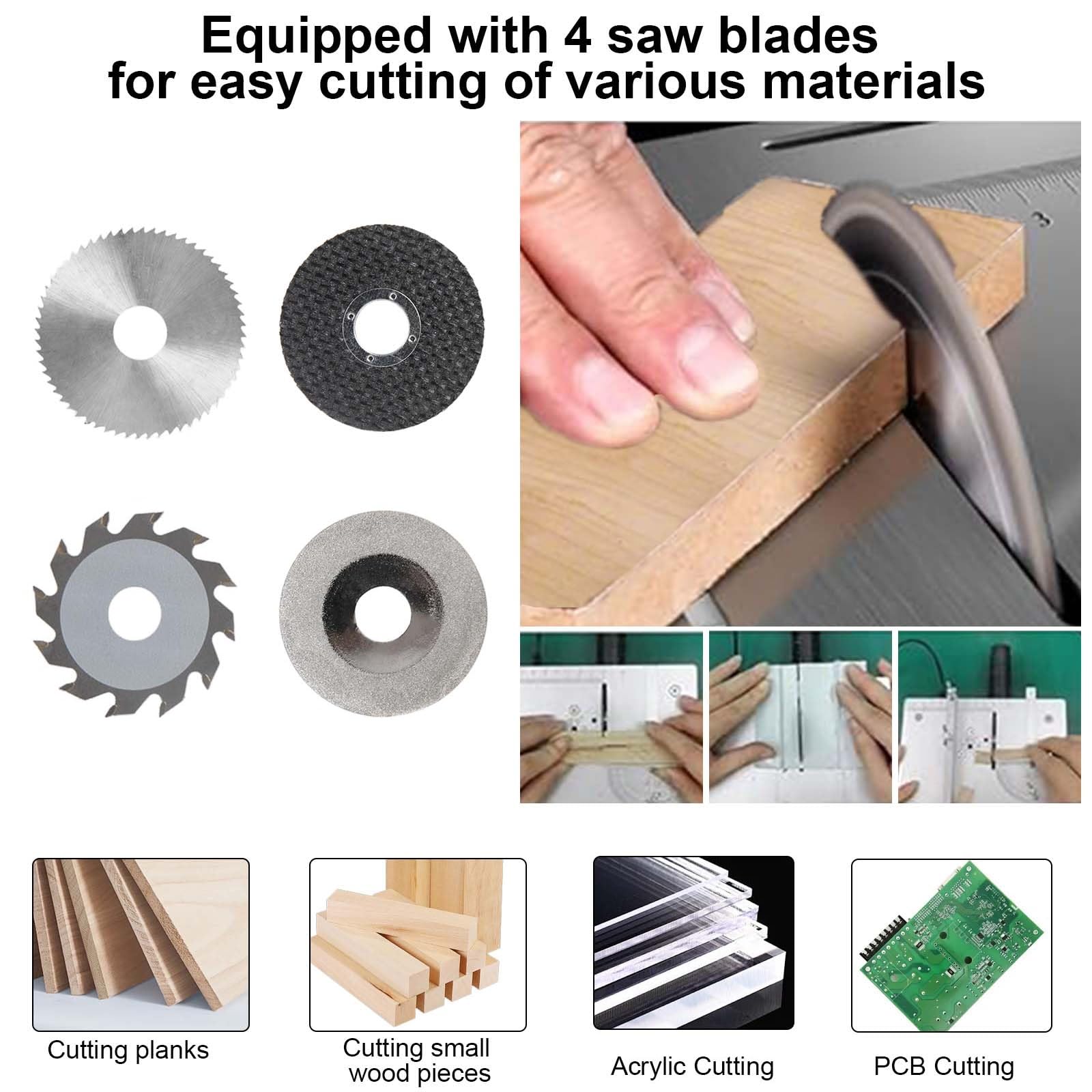 Mini stołowa pilarka tarczowa do obróbki drewna, przenośna, precyzyjna stołowa piła tarczowa z 7-biegowym zasilaczem, regulowana wysokość brzeszczot piły Table Saw 0,1-15 mm, ułatwienie pracy dla