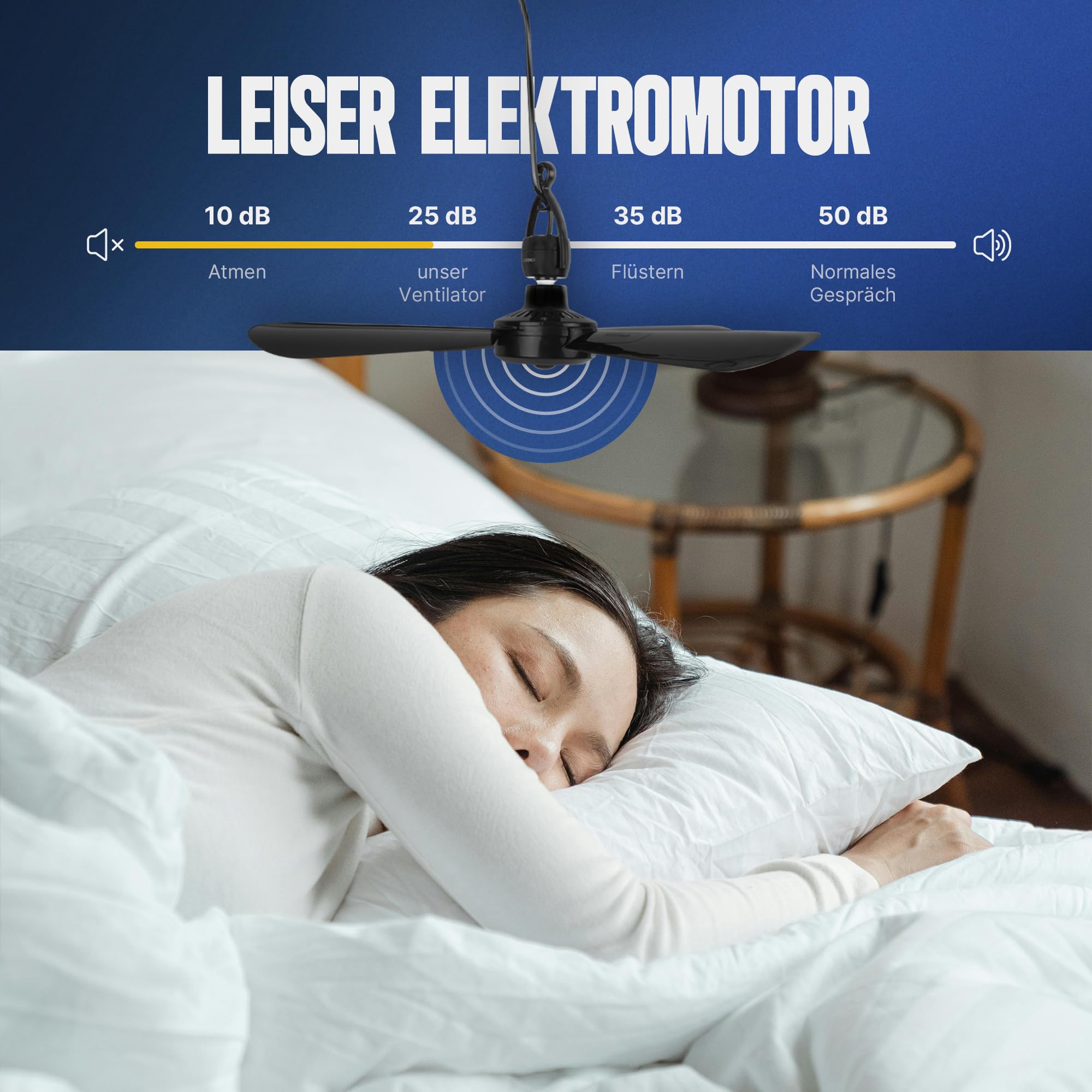 Bestlivings Ventilateur De Plafond Mobile Noir - Diamètre 40 Cm, Câble XXL 5m, Silencieux 5W Pour Maison, Bureau Et Camping