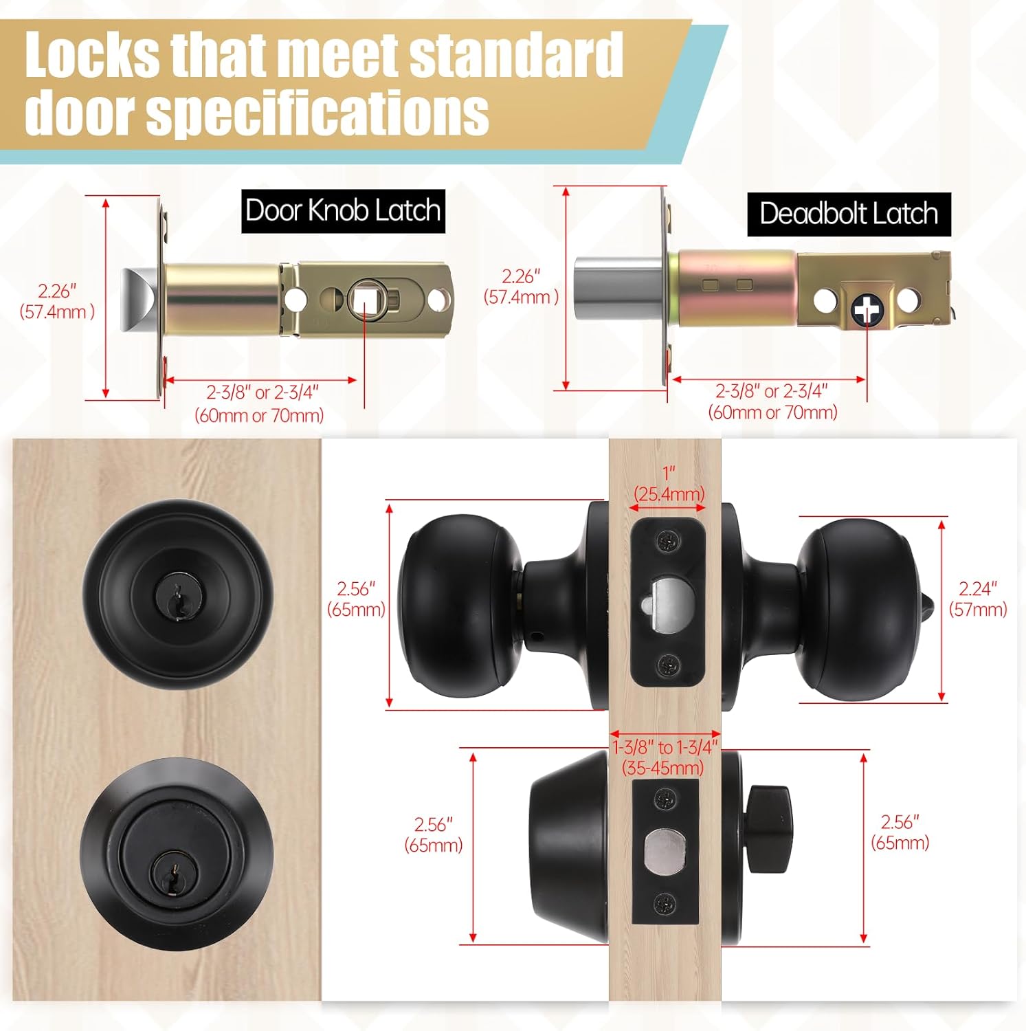 Keyed Alike Exterior Door Knob and Deadbolt Set, 3 Sets Entry Door Knob and Single Cylinder Deadbolt Combo Set with Locks and Keys, Security for Entrance and Front Doors, Matte Black