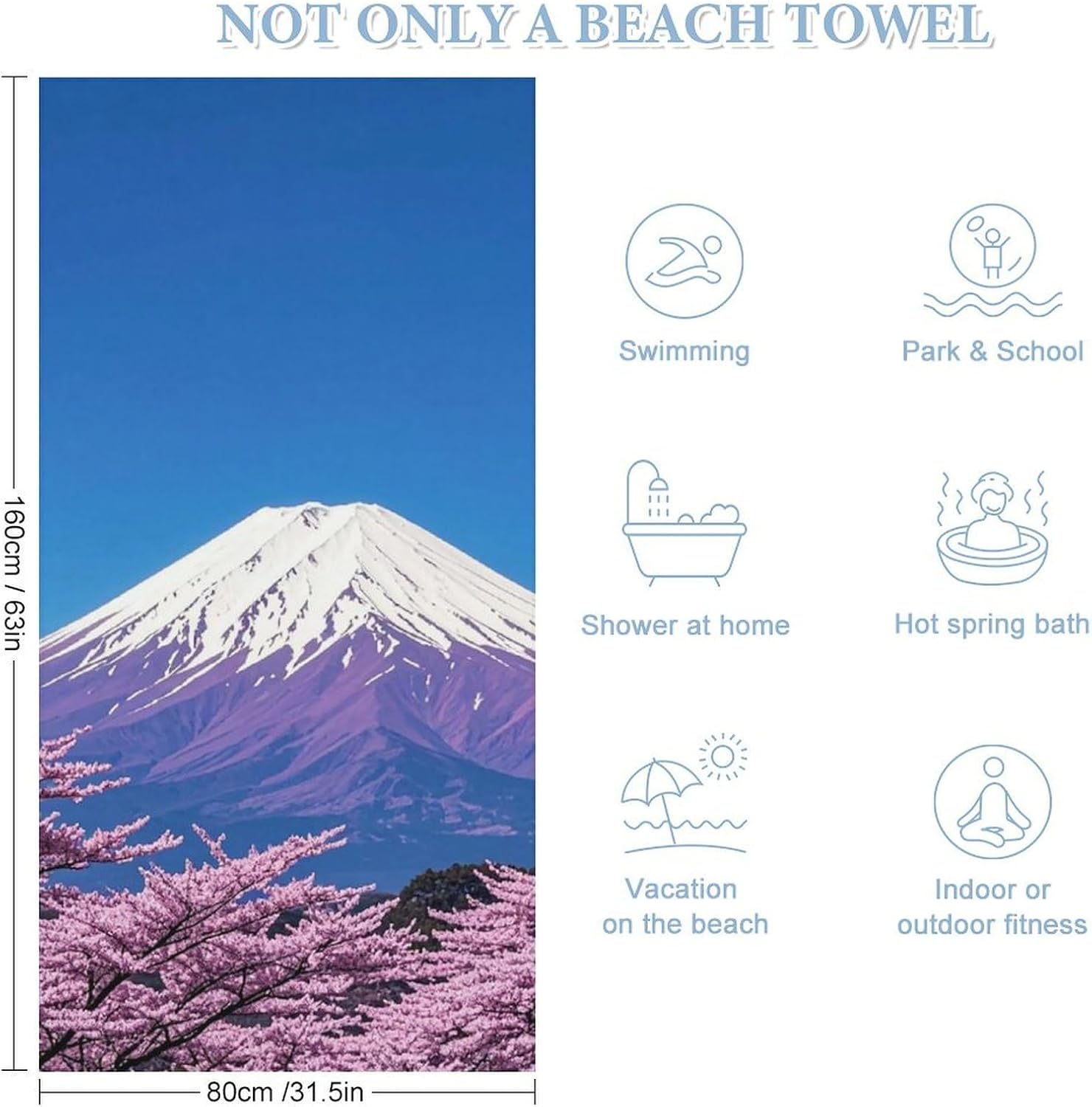 Microfiber Purple Mount Fuji Beach Towel Extra Large 63x32 Inch Sandproof Thin Bath Towels Absorbent Fast Drying Travel Towel for Swim Pool Yoga Gym Camping Vacation Accessories image 2