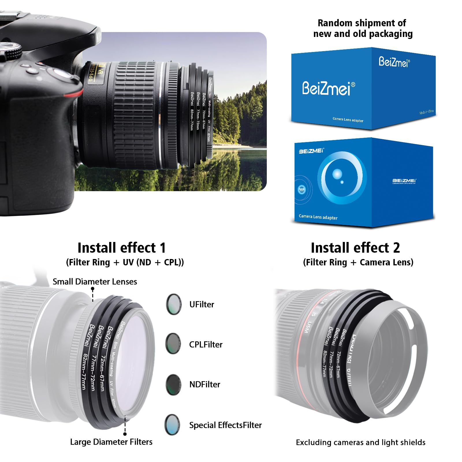 9-delige Filteradapterset – Step-up Ringen – 37-49-52-55-58-62-67-72-77-82 Mm – Voor Canon, Nikon, Sony, Sigma, Tamron