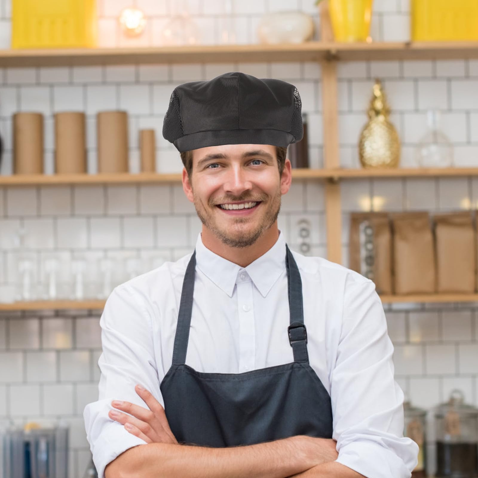Generico 2 Pezzi Cappelli da Cuoco in Rete Traspirante per Ristorante Bar Pasticceria