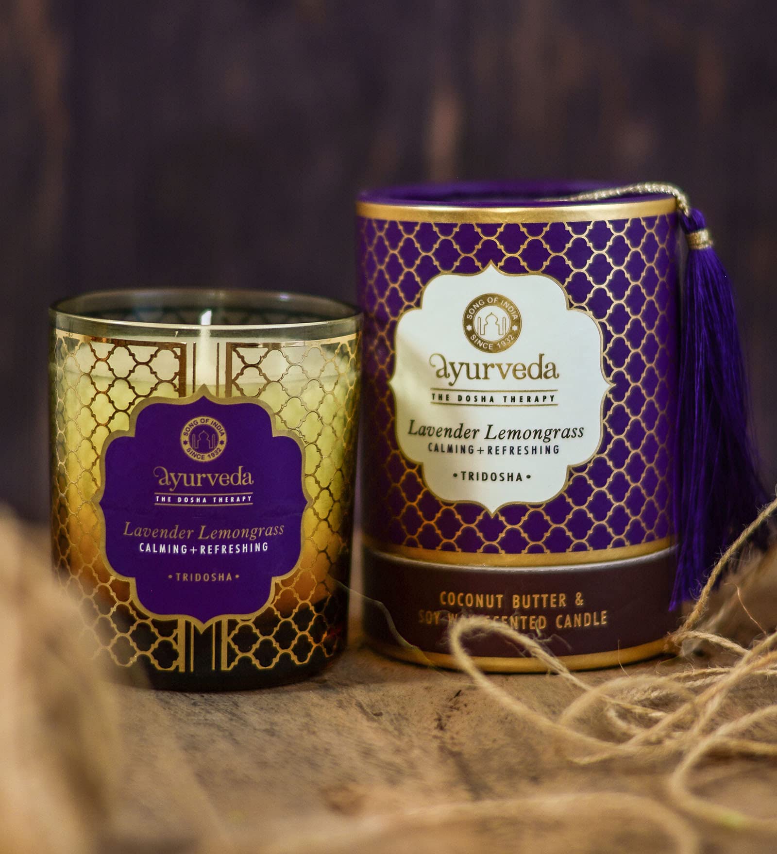 200 g. Luxurious Ayurveda Scented Candle in Glass Jar in Tube Packaging with Tassel (Lavender Lemongrass)-image-38