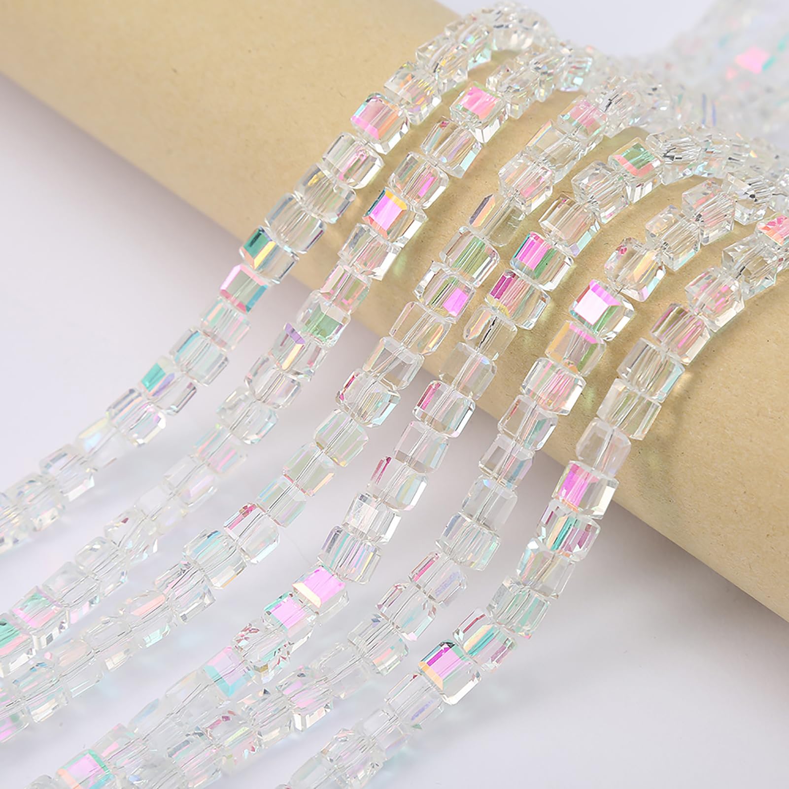 Gocelyn Clear Crystal Glass Beads Assortment - 5 Styles (Round, Bicone, Faceted, Cube, Teardrop), AB Color, 1000pcs For Jewelry Making