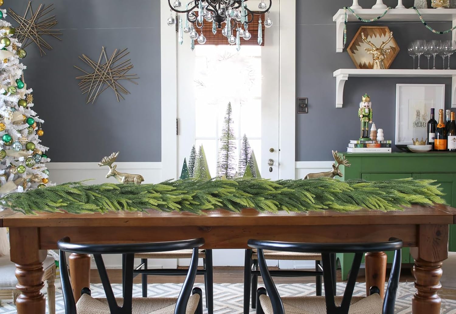 Christmas Norfolk Pine Garlands, Artificial Greenery Garland Realistic Cedar Garland for Mantle Holiday Indoor Outdoor Fireplace Winter Christmas Decor - Image 7