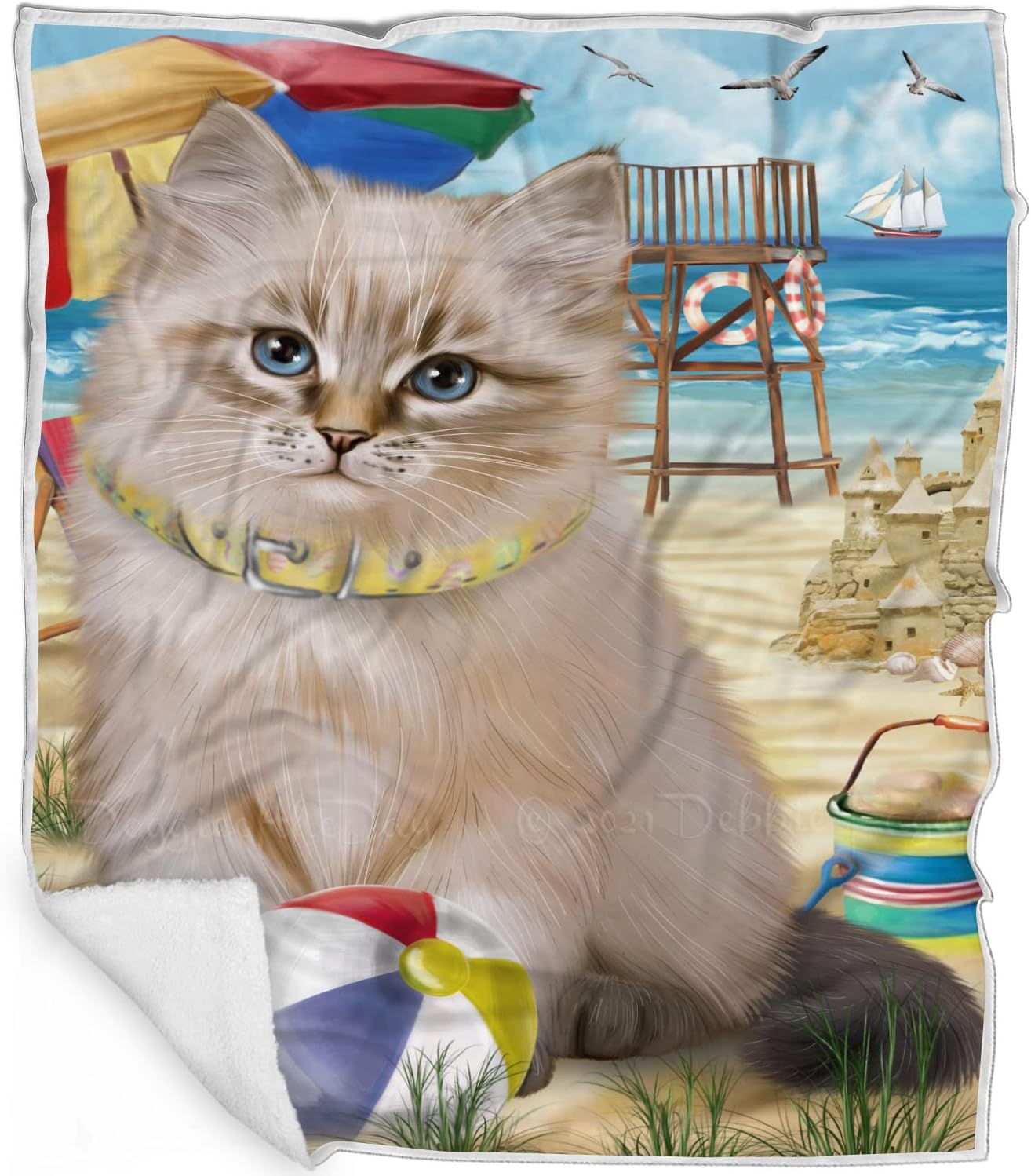 Pet Friendly Beach Siberian Cat Blanket - Lightweight Super Soft Cozy and Durable Bed Blanket - Animal Theme Fuzzy Blanket for Sofa Bed Couch BLNKT56861 (50x60 Woven)