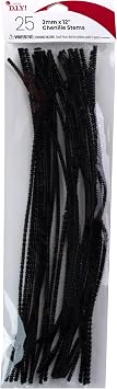 Black Chenille Stem Pipe Cleaners, 3mm x 12 inch, 25 Pack