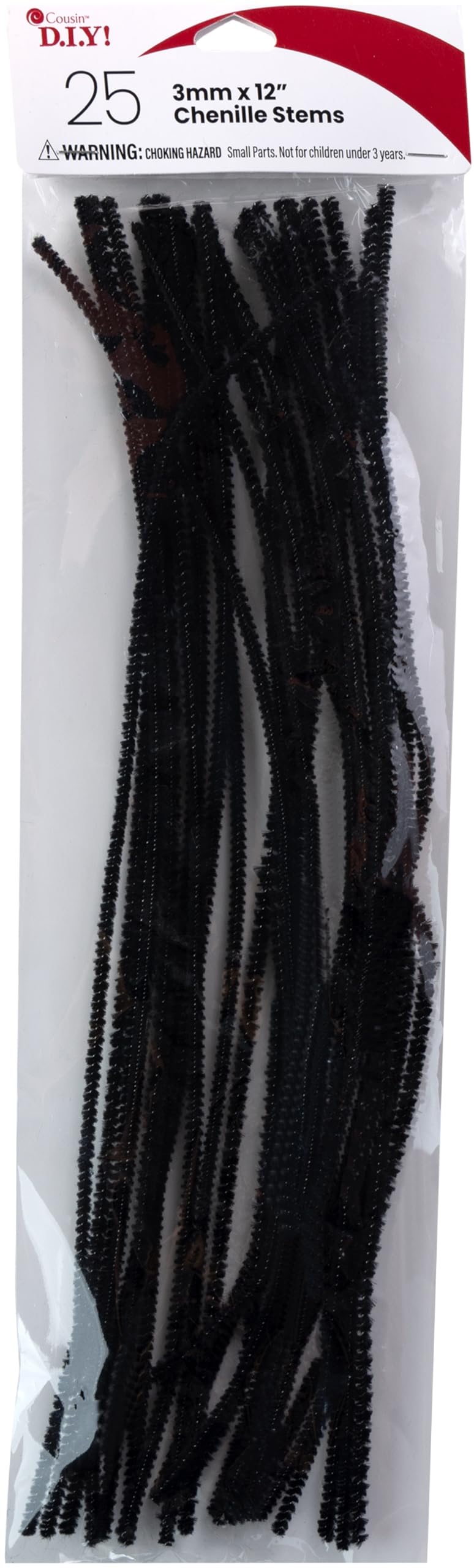 Cousin DIY Black Chenille Stem Pipe Cleaners, 3mm x 12 inch, 25 Pack