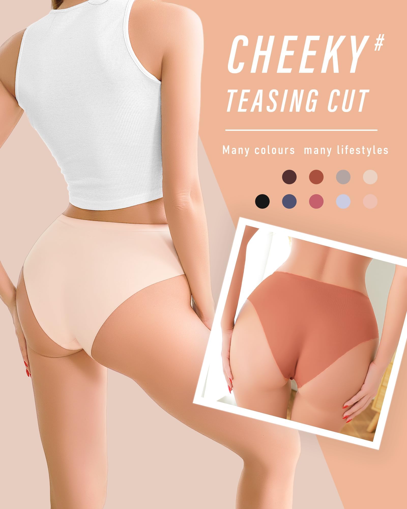 UNDER THE SEA Seamless Underwear for Women Mid Rise Brief Sexy No Show Bikini Panties Womens Cheeky 5 Pack XS-XL…