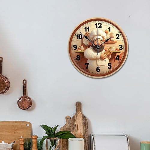 Miniatura 3 de ArogGeld Itanlian ChefRound - Reloj de pared para cocina, funciona con pilas, 12 pulgadas, silencioso, sin tictac, reloj colgante de granja,