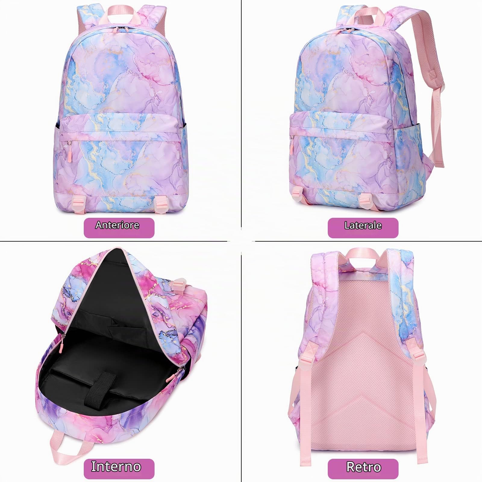 Zaini Casual Ragazze Zaino con Borsa Bento 2 Set di pezzi Zainetto per Universitari Moda Daypack Donna Impermeabile Zainetto Borse Viaggio in Zaino Borsa da Scuola Casual Zaino Viola