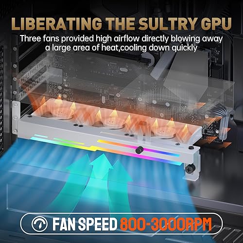 Miniatura 10 de AsiaHorse Enfriador de tarjetas gráficas con ARGB 5V 3Pin LED y tres ventiladores de 3.150 in, soporte para tarjeta gráfica LED RGB, enfriador de