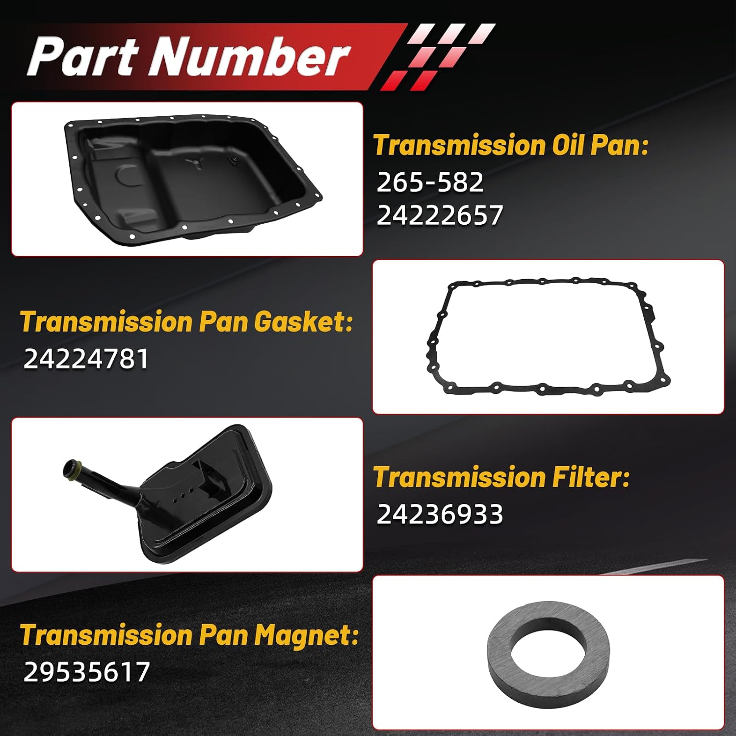 265-582 6L80 6L80E Transmission Oil Pan Kit with Gasket, Drain Plug & Transmission Filter for 2006-2019 Cadillac Escalade Chevy Avalanche Camaro Silverado Suburban, for GMC Sierra Replaces 24222657