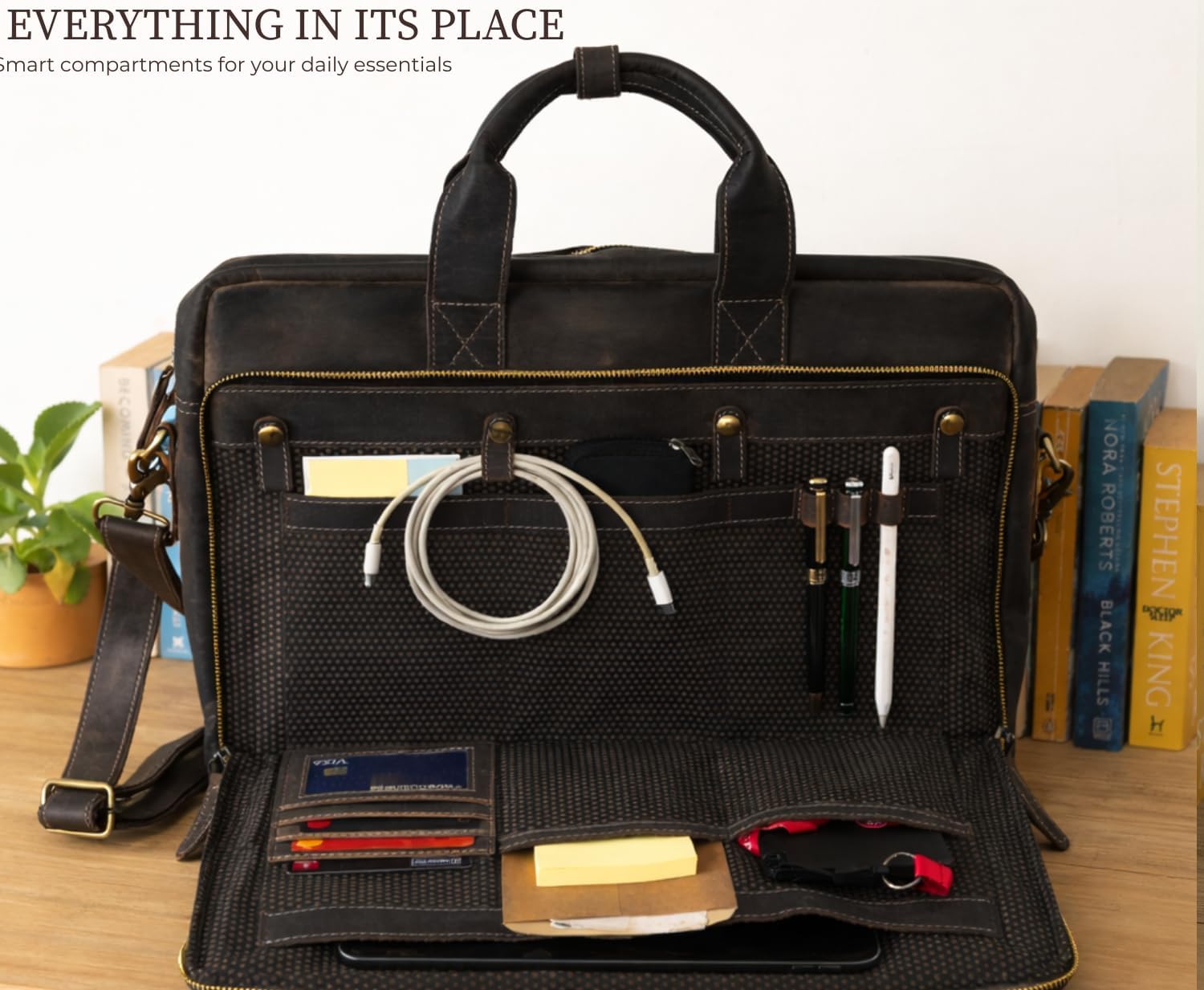 Leather Messenger Bag for Men - Laptop Case, Office Briefcase, Computer Satchel for Laptops - Image 2