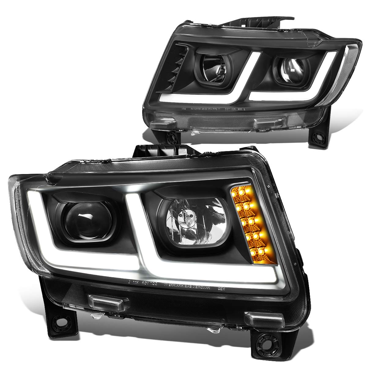  MOTORING HL-HPL-JGC11-BK-CL1 Black Dual LED Running Light Projector Headlights Replacement For 11-13 Grand Cherokee