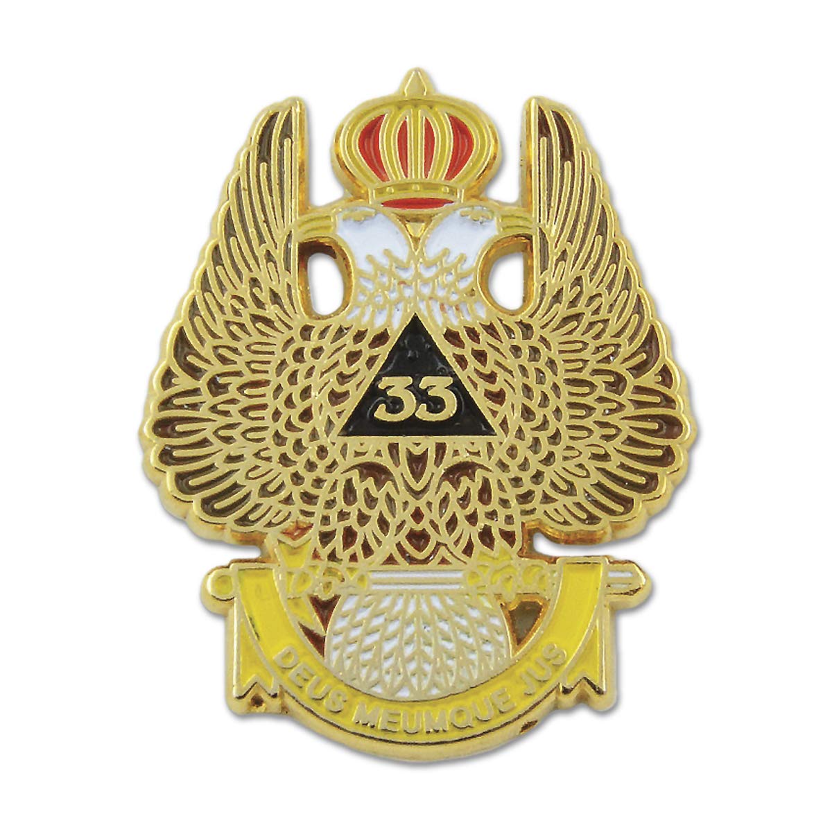 33rd Degree Double Headed Eagle Scottish Rite Masonic Lapel Pin - [Gold & White][1 1/4'' Tall]