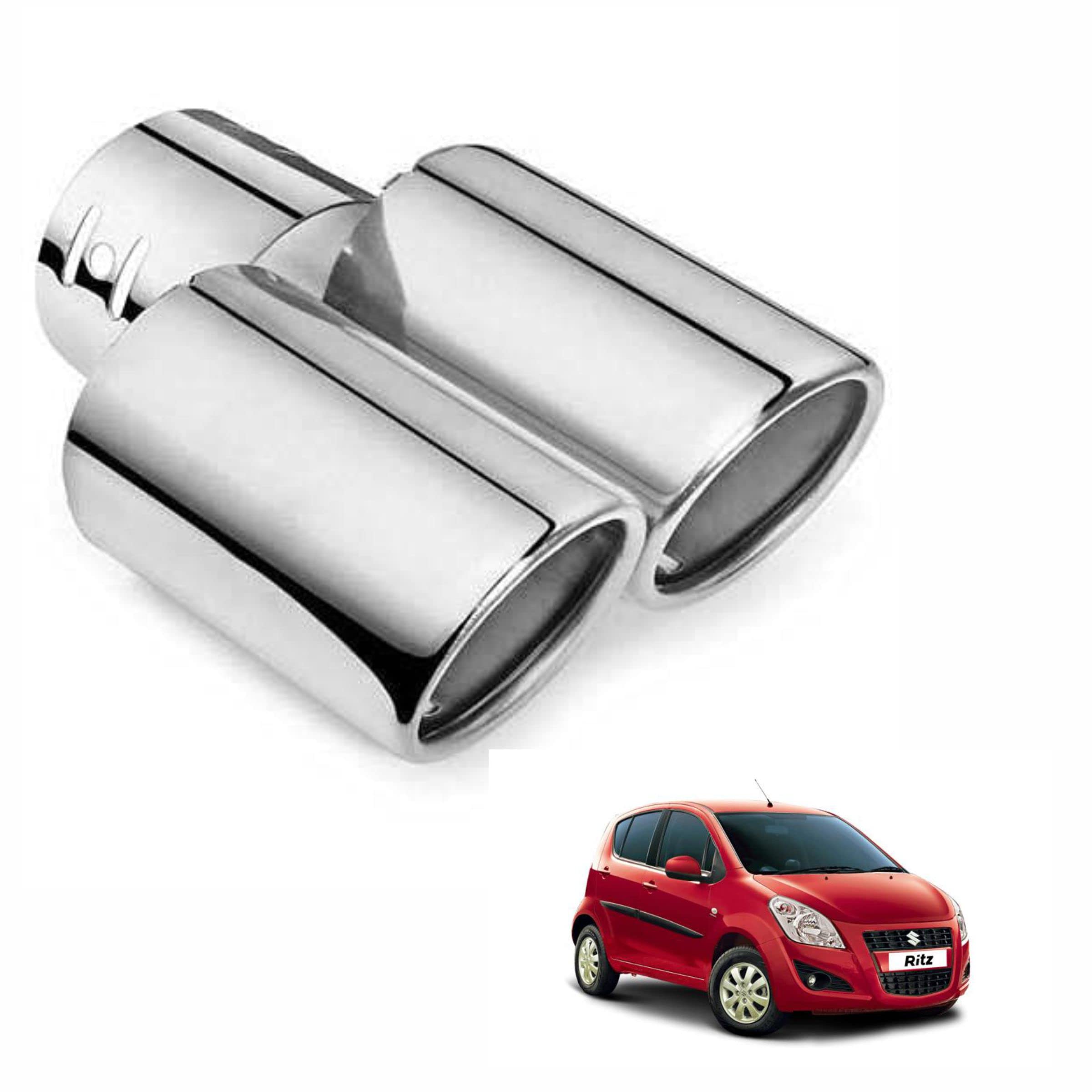 dual silencer exhaust tip pipe rustproof stainless steel muffler tail end outlet 1pcs for maruti suzuki ritz, silver