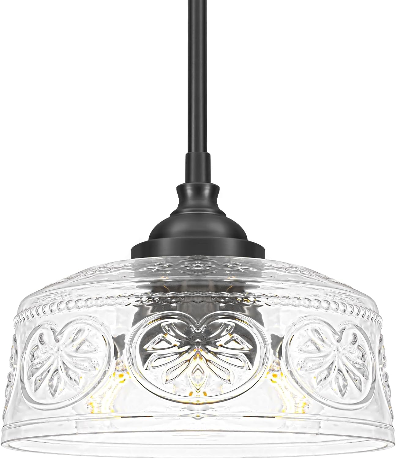 Vintage 3-Light Pendant Light With Embossed Glass Shade, Farmhouse Brushed Gold Pendant Lights Kitchen Island, 2-in-1 Adjustable Hanging & Semi-Flush Mount for Bathroom,Dining Room,Bedroom,Hallway,E12