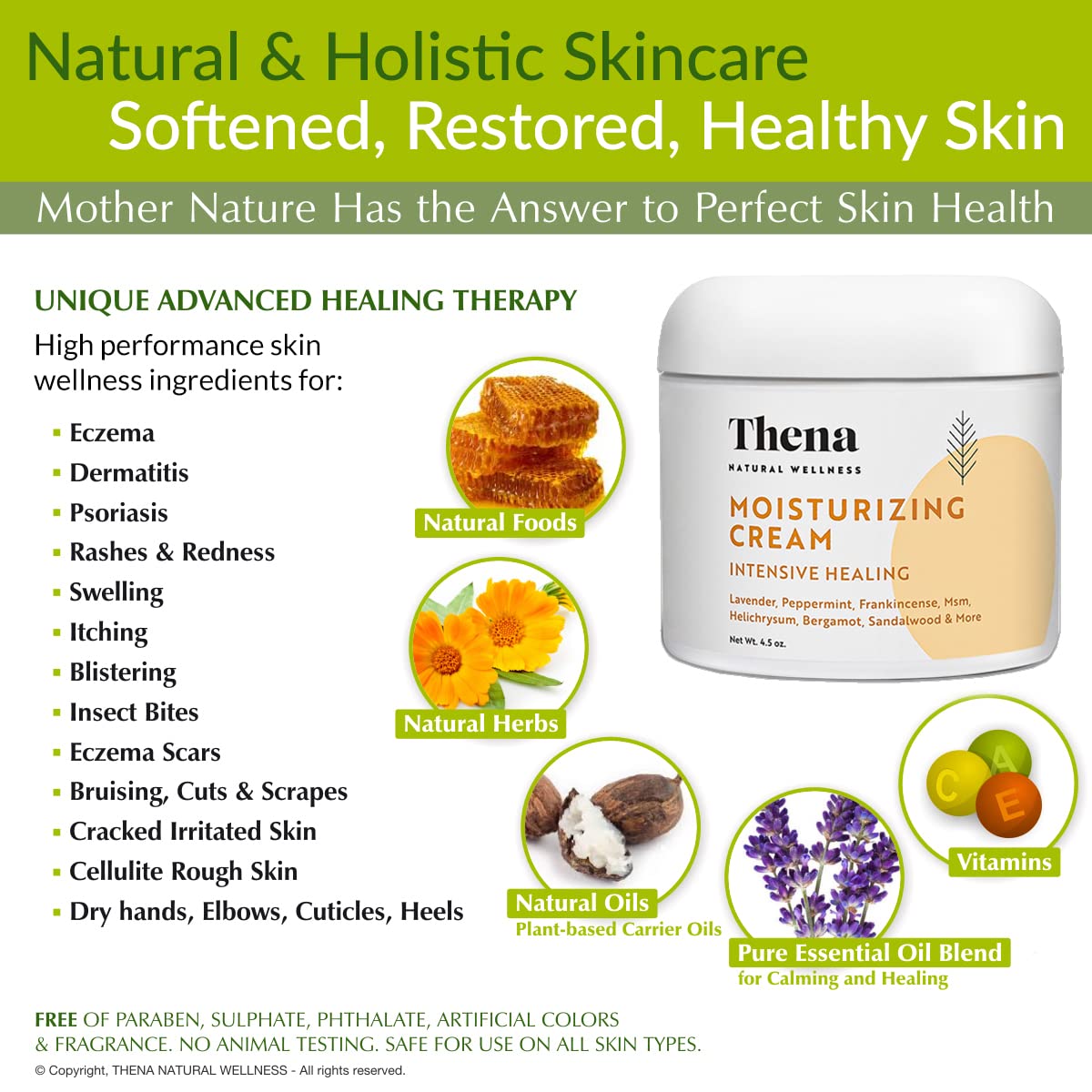 THENA Intensive Healing Cream for Eczema Treatment Scalp Psoriasis Dry Itchy Skin Rosacea Rashes