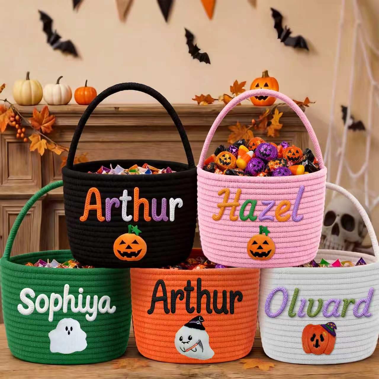 Custom Halloween Boo Basket with Name for Kids Personalised Basket Gifts