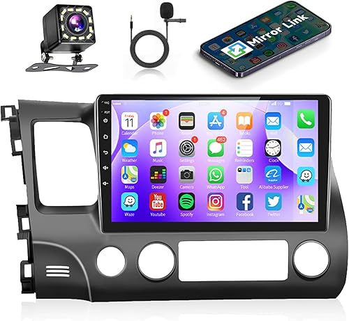 Podofo Para Honda Civic 2006 2007 2008 2009 2010 2011 Radio estéreo de coche 10.1 pulgadas Android pantalla táctil Bluetooth coche Radio audio con