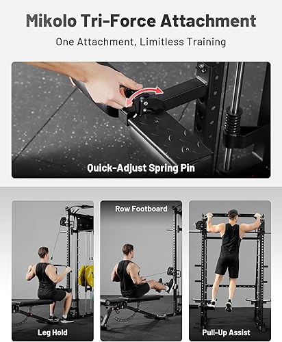 Miniatura 5 de Mikolo Smith Machine, estante para sentadillas de 2200 libras con sistema LAT-Pull Down y máquina cruzada de cables, equipo de entrenamiento con